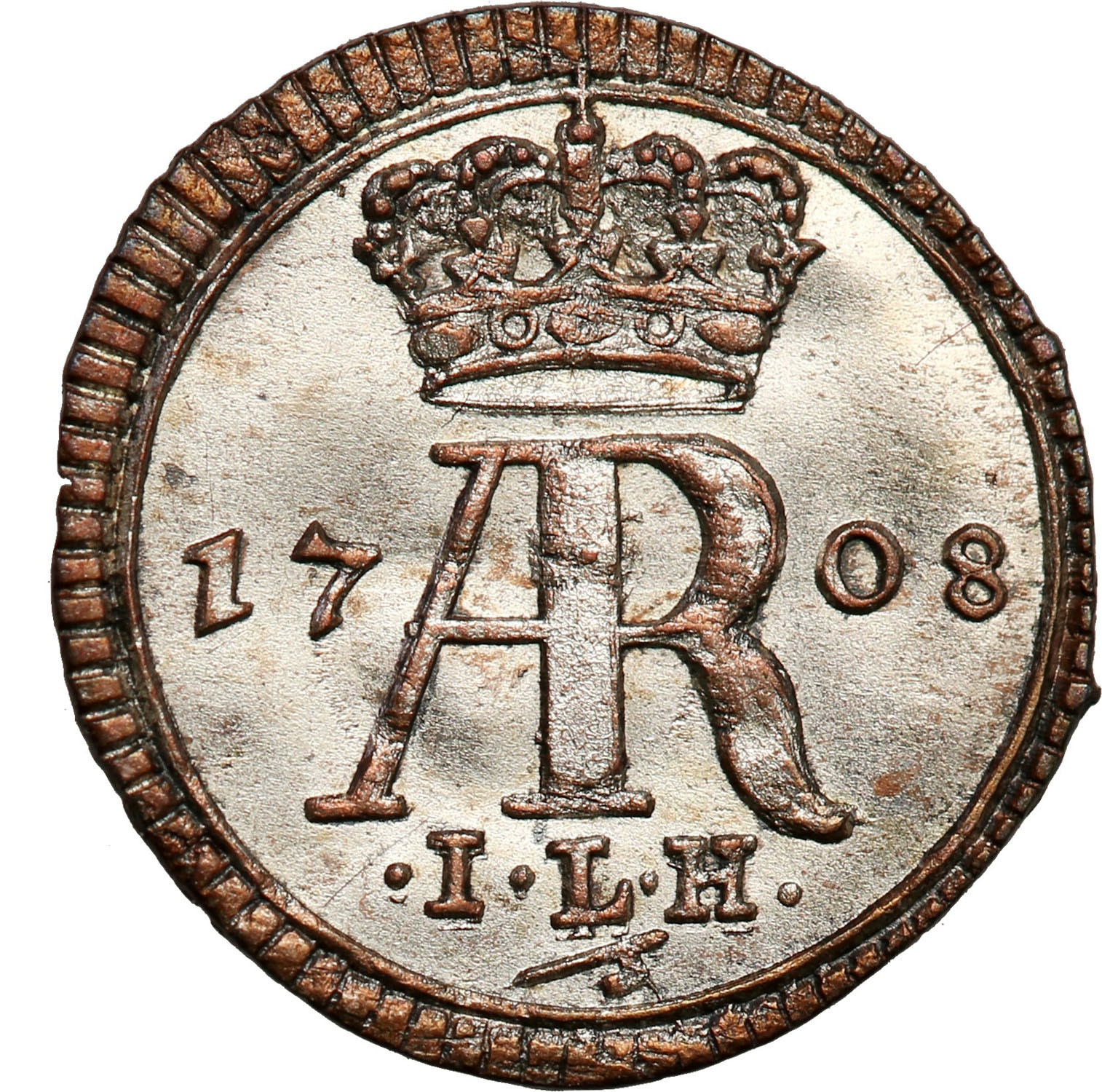 August II Mocny. Halerz (fenig) 1708, Drezno - WYŚMIENITY